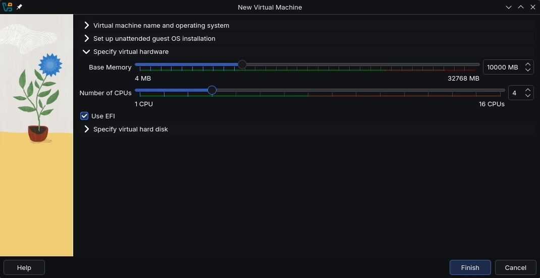 Virtual hardware — tick "Use EFI"