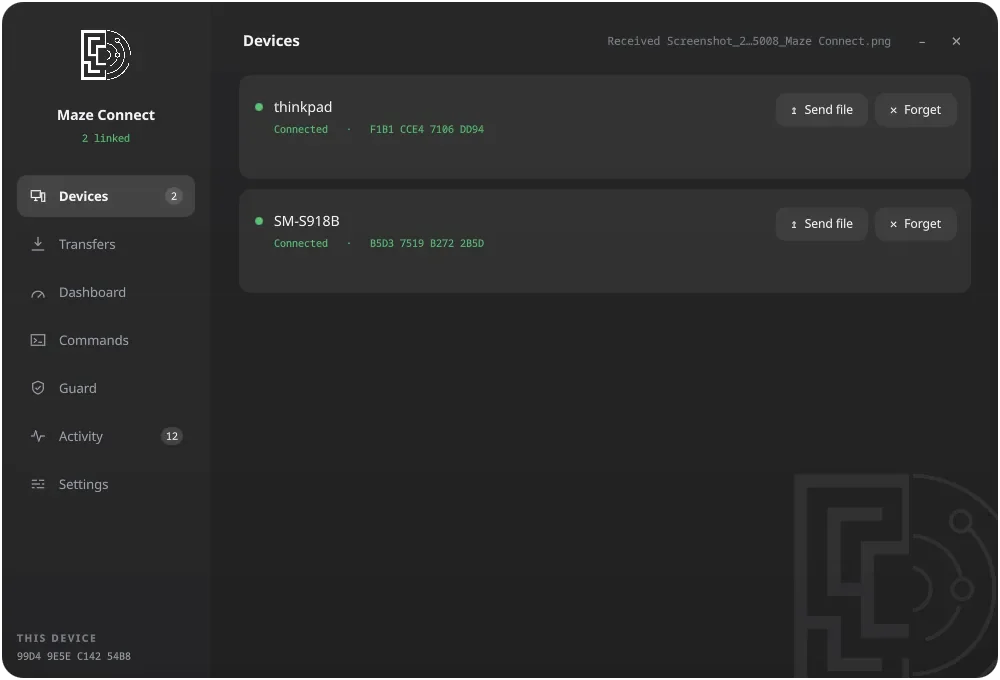 Maze Connect — device view