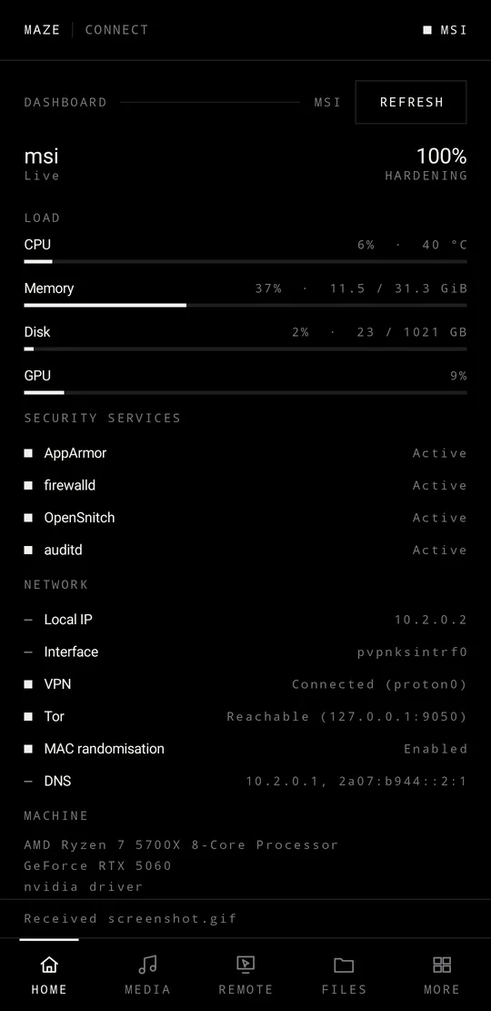 Maze Connect mobile — Dashboard