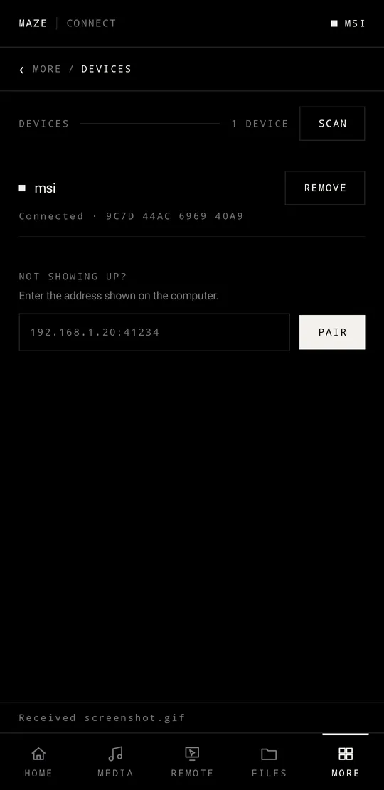 Maze Connect mobile — Devices